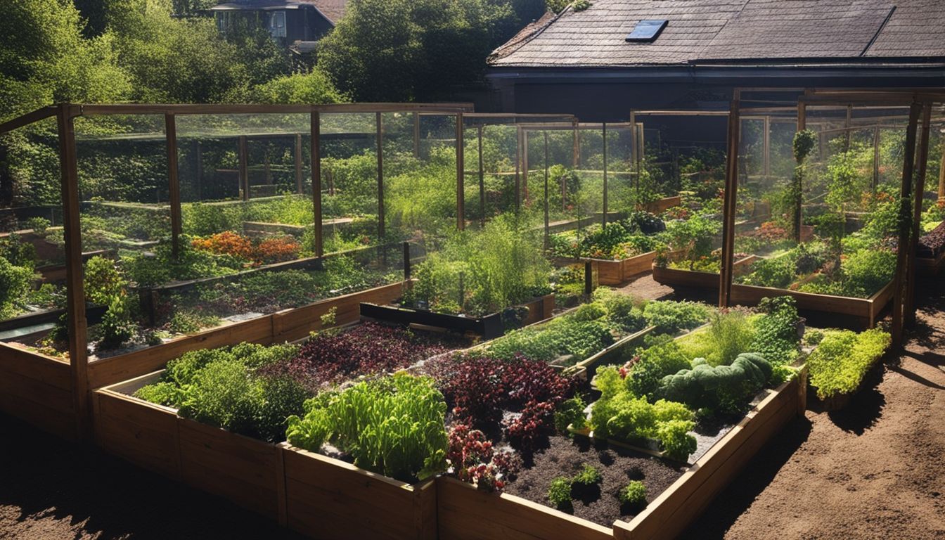 Een Kleine Stedelijke Moestuin Met Verhoogde Tuinbedden En Diverse Groenten.