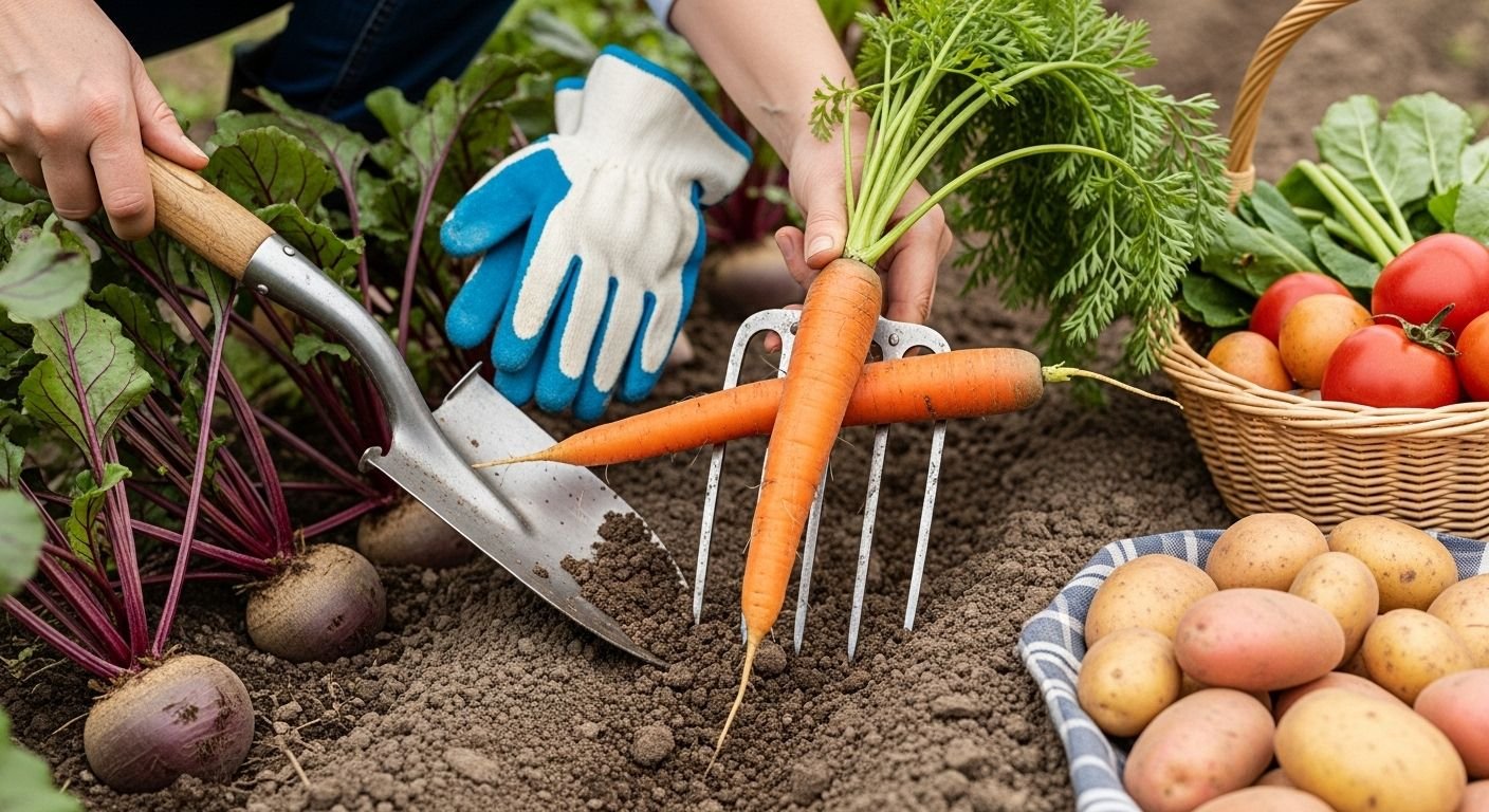 harvesting root crops tool use